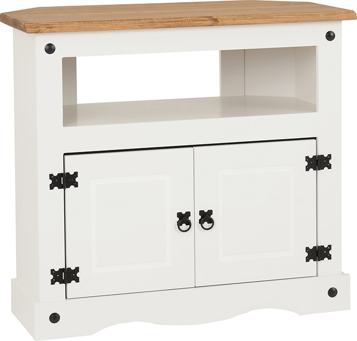Corona Corner TV Cabinet In White Distressed Pine